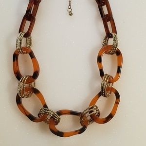 Faux Tortoiseshell and Gold Link Necklace 22" L
